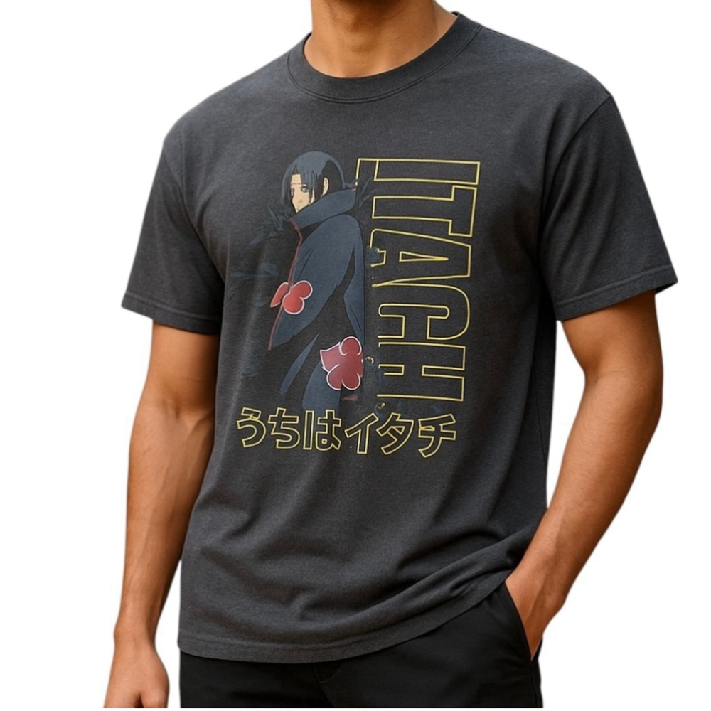 Naruto Shippuden Itachi Uchiha Grey Graphic Tee Tubular T-Shirt Crewneck MEDIUM